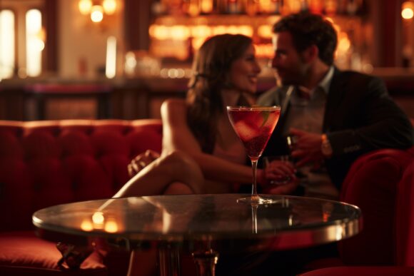 A couple enjoying a romantic dinner date at a restaurant in Philadelphia